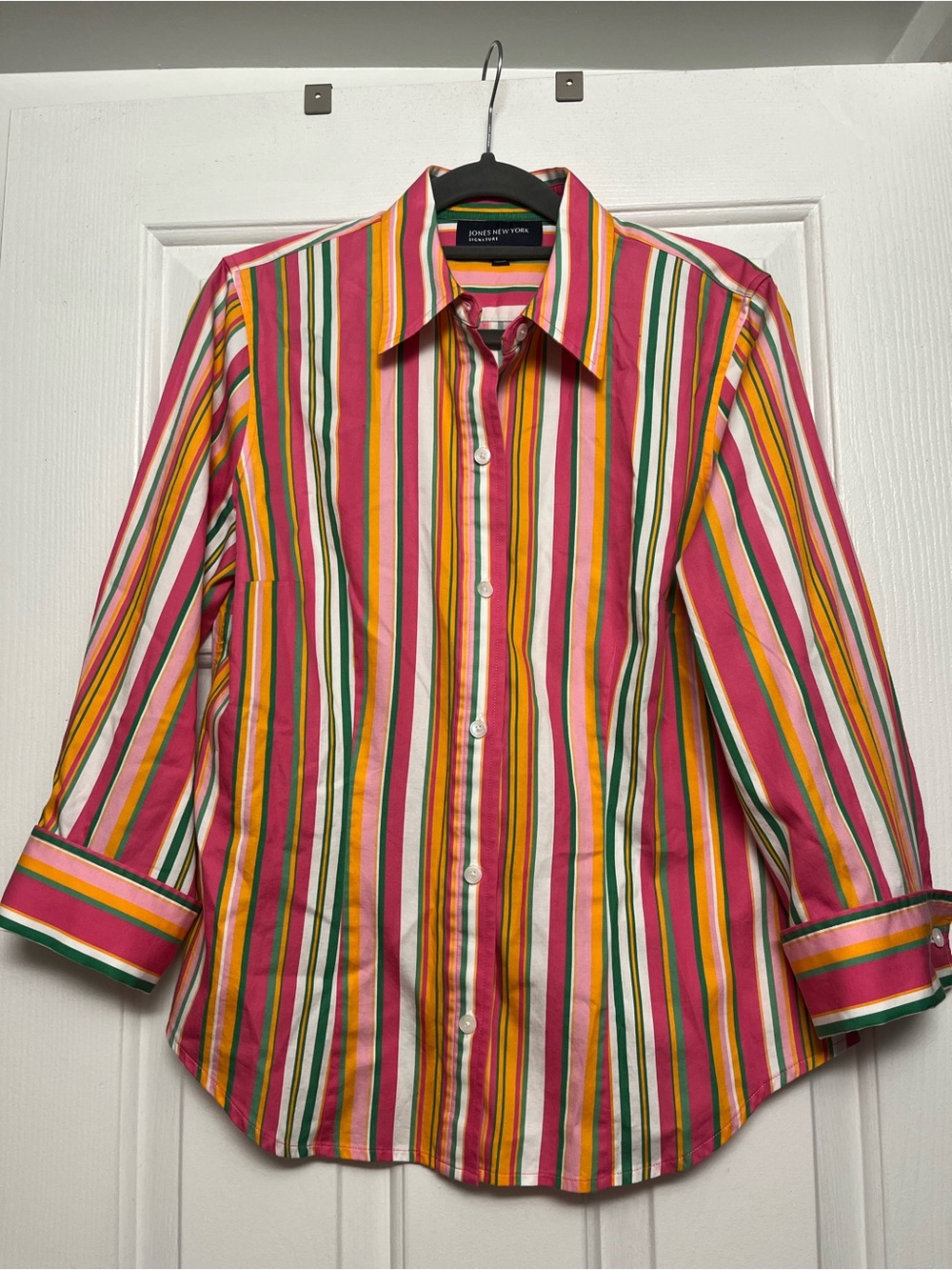 Jones New York Pink Multi-Stripe Button-Down Shirt